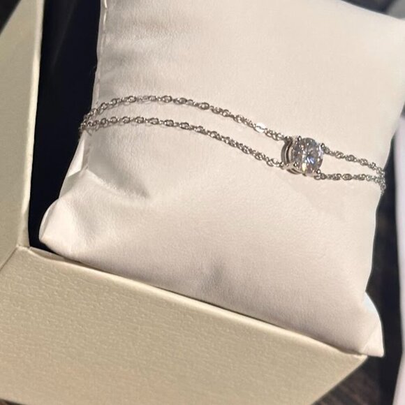 Moissanite 2 Carat Round Pendant Double Strand Bracelet 925 Sterling Silver NWT - Picture 16 of 16